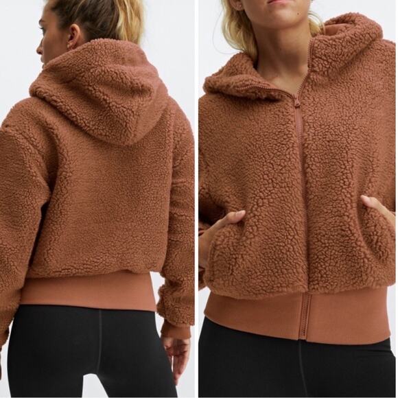 FABLETICS Rust Brown Toffee Summit Sherpa Jacket Zip Up Hoodie Sweatshirt XL Alo - Picture 8 of 9